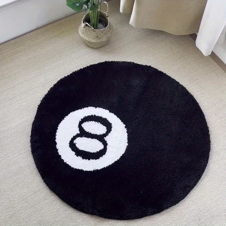 8 Ball Billard Rundt Gulvmatte – Ikke-glidende Teppete for Stue, Bad & Dekorasjon | Tilgjengelig i Størrelser | Skanto