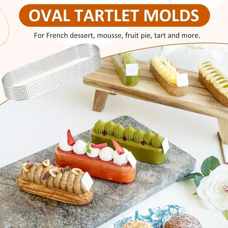 6/8pcs Rustfritt Stål Ovale Tart Ringer Perforerte Deig- og Kakeformer | Skanto