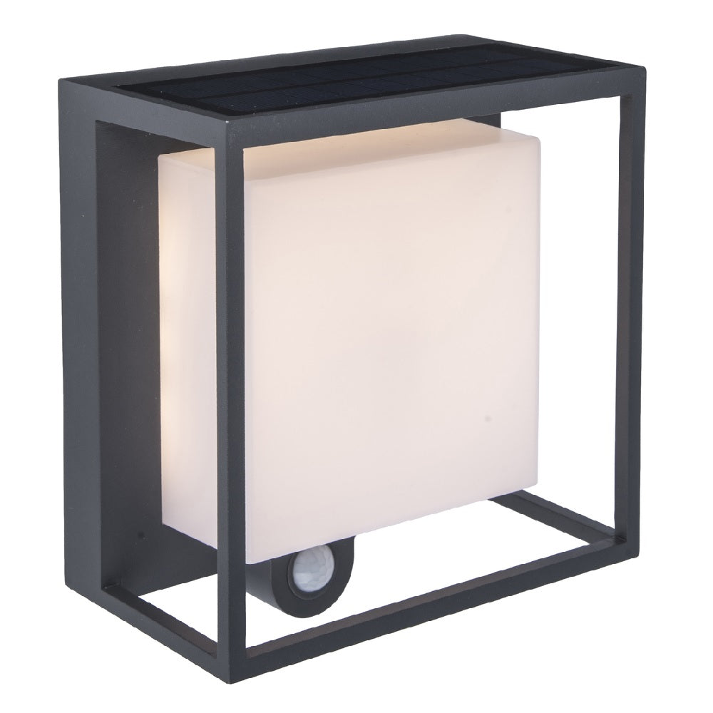 Norvo | Lutec 6934601118 Curtis LED Antrasitt Solenergi Utendørs Moderne Firkantet Overflate-Montert Vegglampe med PIR