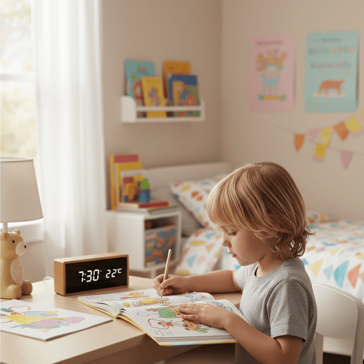 Skanto | LED Bamboo Vekkerklokke med Temperaturdisplay & USB/Batteridrift
