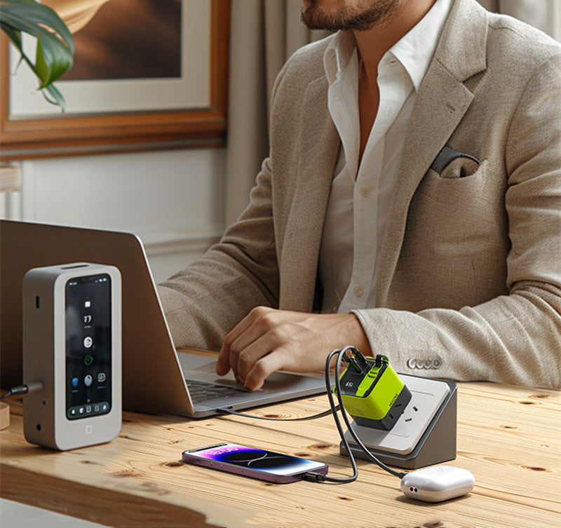 Skanto | USB-C Multi-Port Lader Med Innebygd Uttrekkbar Kabel