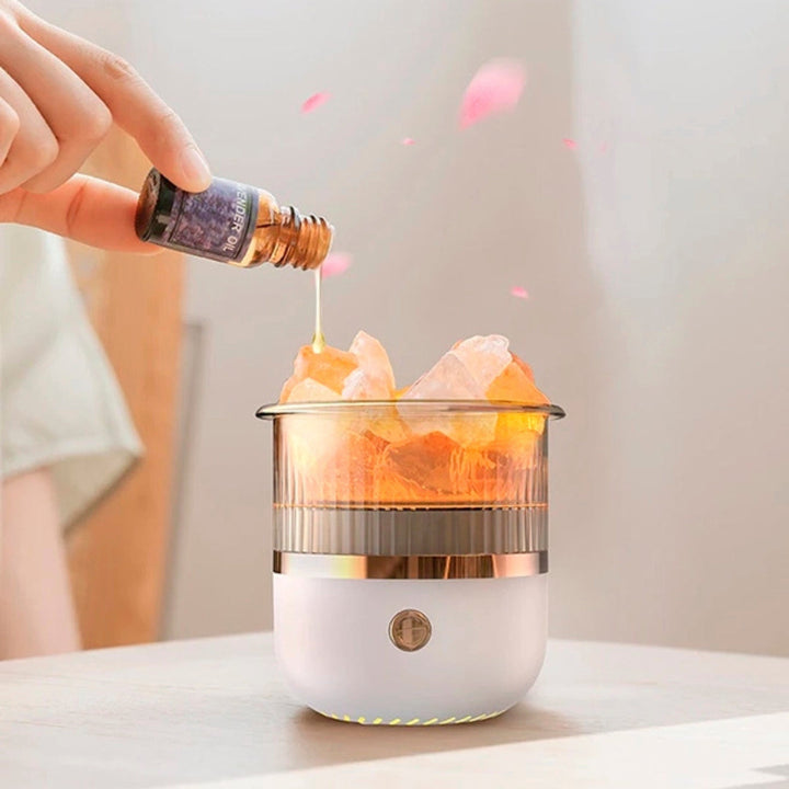 SereniGlow Crystal Salt Fuktighetsgiver | USB Aroma Diffuser – Nattlys & Luftrenser – For Avslapning, Stressreduksjon & Forbedret Luftkvalitet Skanto