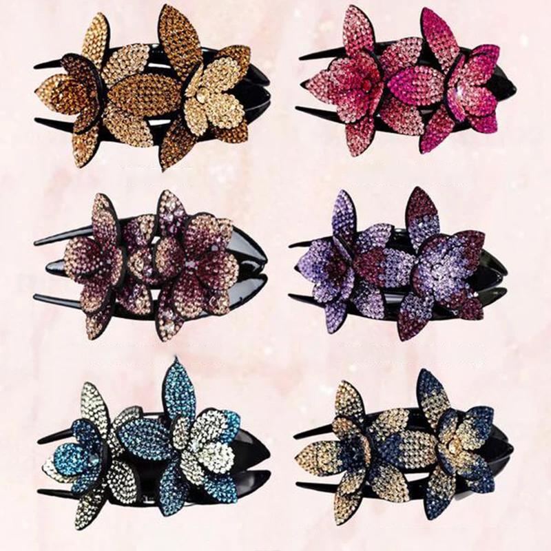 Skanto | Rhinestone Dobbel Blomst Hårklemme