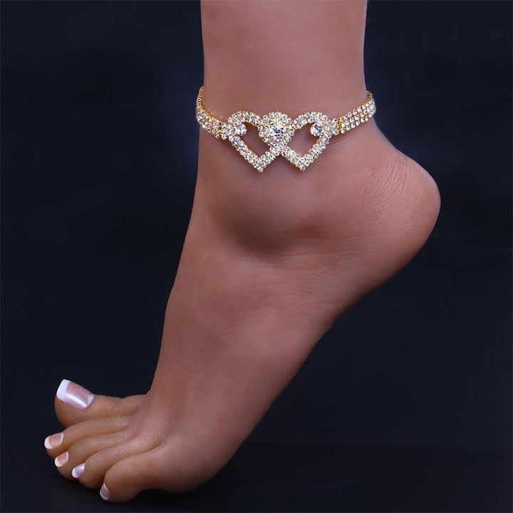 Skanto | Fasjonable Rhinestone Dobbel Hjerte Anklet