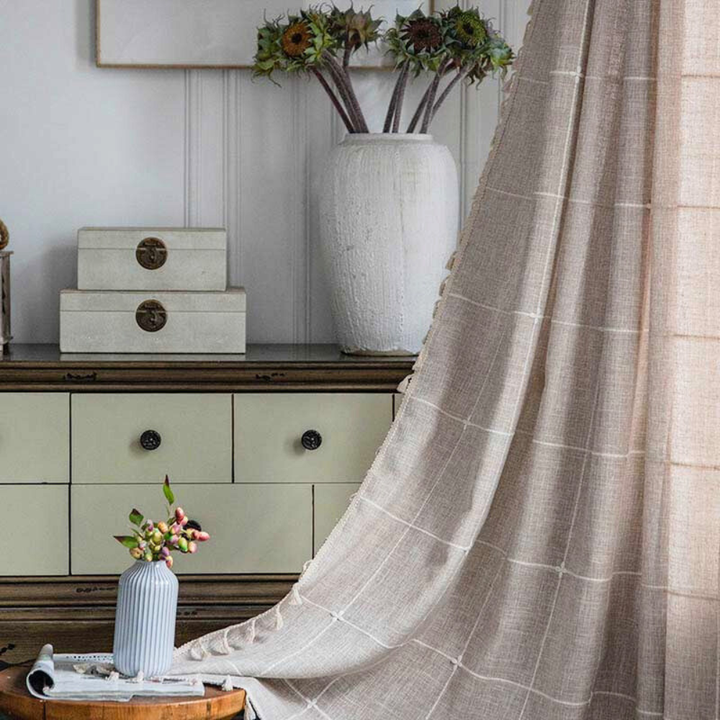 Skanto | Rutete Frynse Semi-Svart utgardiner – Boho Stil Gardiner
