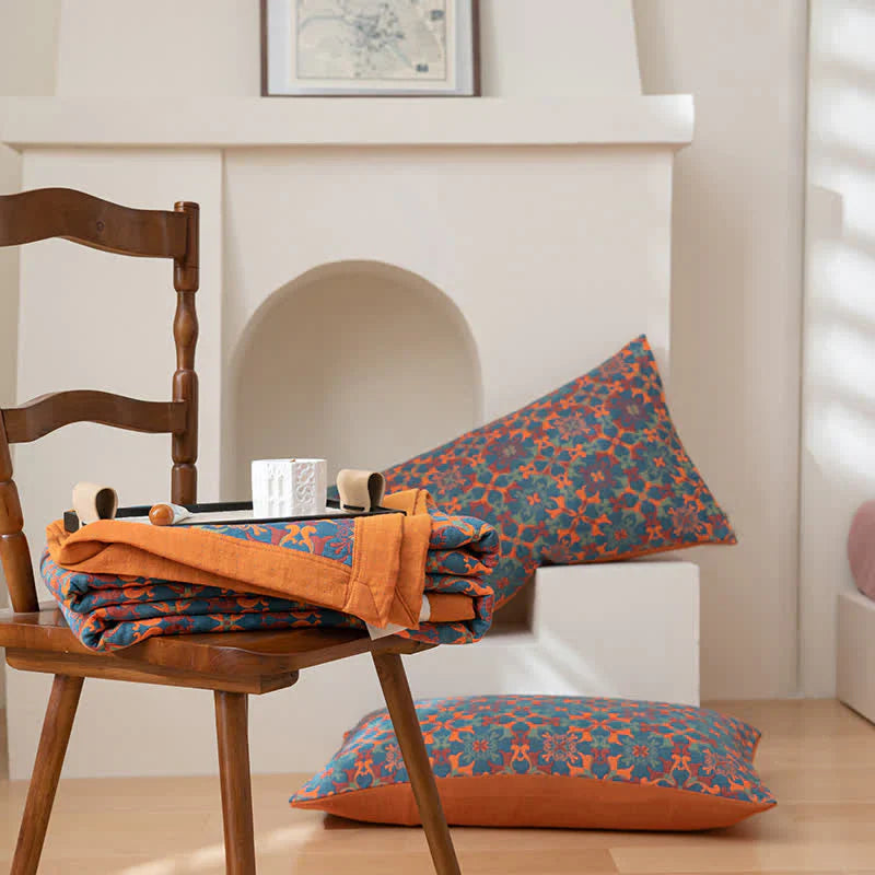 Skanto | Orange og Blå Mønster Seks-Lags Bomull Quilt - TerraLoom