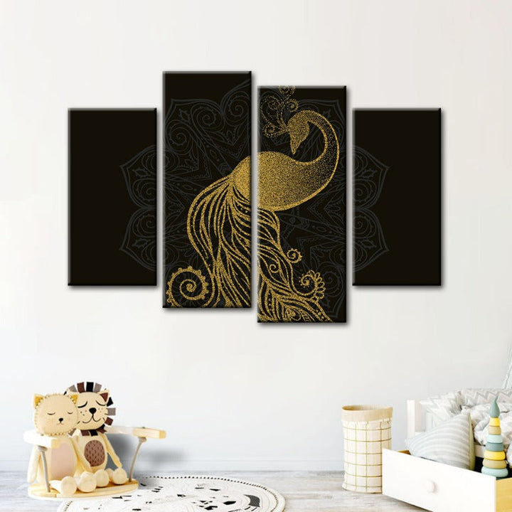 Abstract Golden Mandala Påfugl Lærred Veggkunst Maleri 4 Deler | Skanto