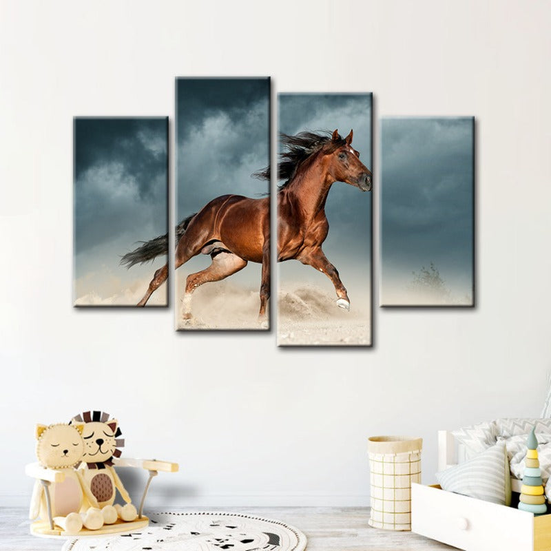 4 Piece Brown Horse in Desert - Canvas Wall Art Painting | Skanto