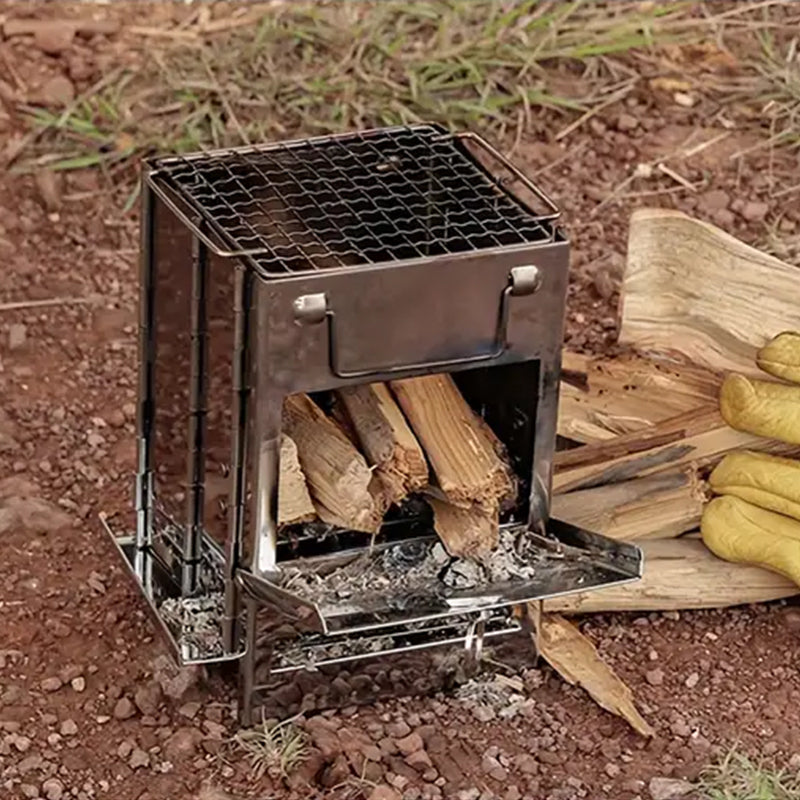 Skanto | Utendørs sammenleggbart vedovn mini rustfritt stål grill camping piknik
