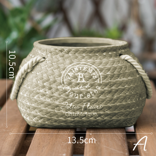 Skanto | Keramisk Blomsterpotte i Hamp Bag Design med Tauhåndtak – Dekorativ Blomsterpotte for Hage og Hjem