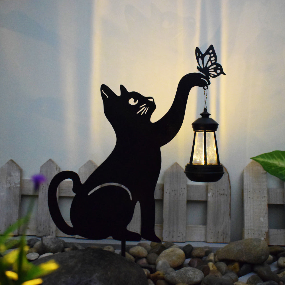 Katt Solcellehage Lys med Hengende Lantern – Dekorativ Utendørs LED | Skanto