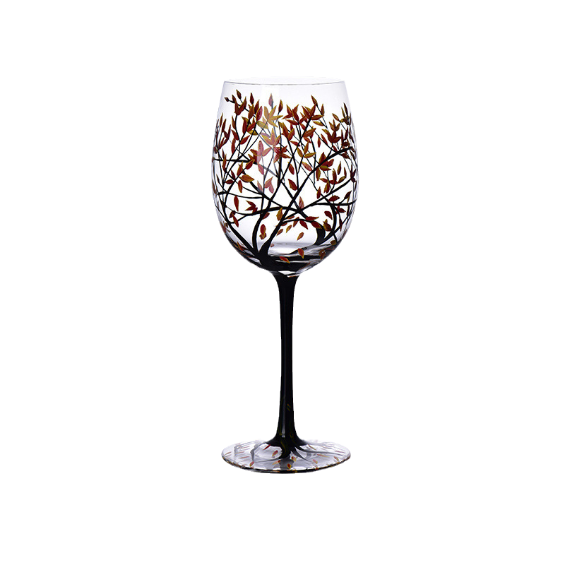 Fire Seasons Tree Vin Glass - Håndmalt Kunst | Skanto