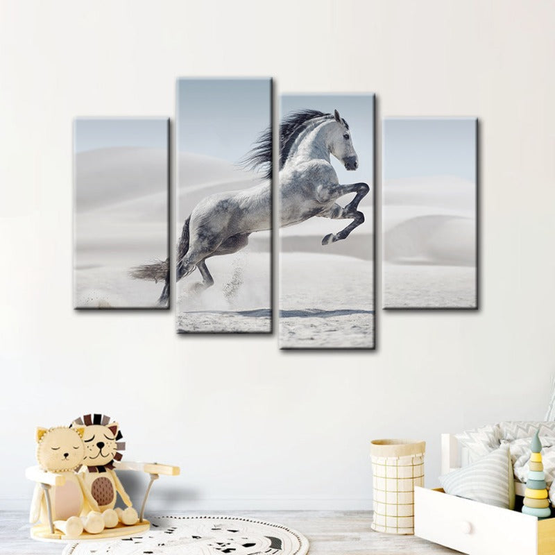 4-delte Springende Hvite Hest - Canvas Veggkunst Maleri | Skanto