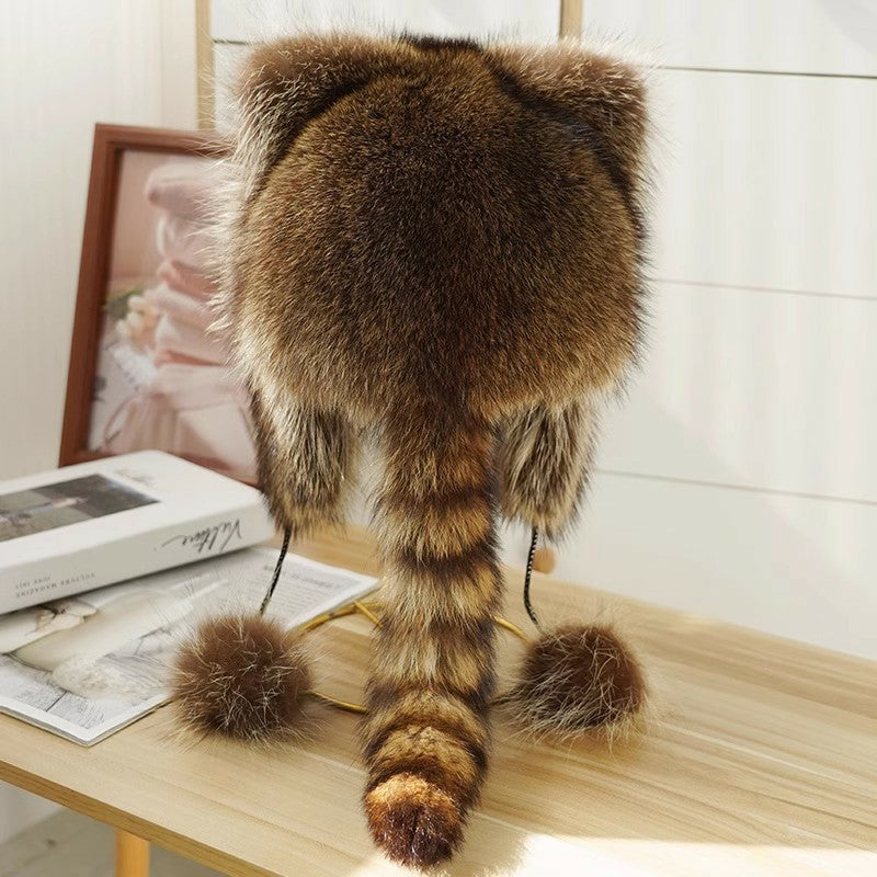 Skanto | Søt Faux fur Raccoon Tail Foreldrebarn Plush Hatt