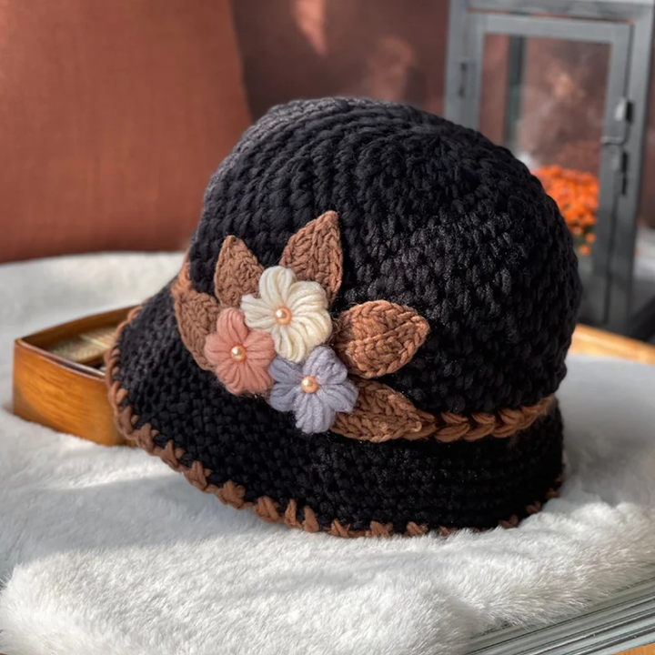 Skanto | Fransk Tykk Kvinne Blomster Strikk Ullhatt