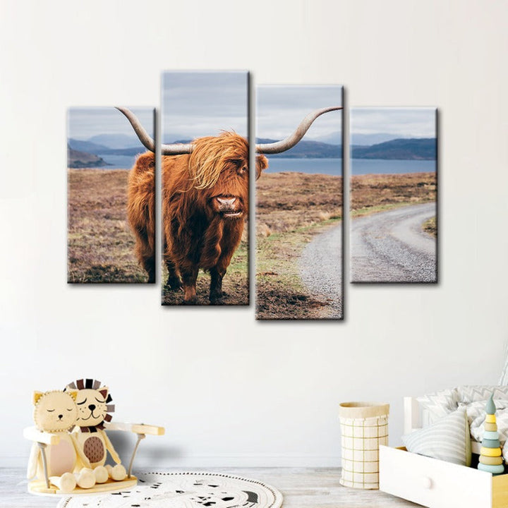 4-Piece Beautiful Brown Cow Canvas Wall Art Painting | Skanto