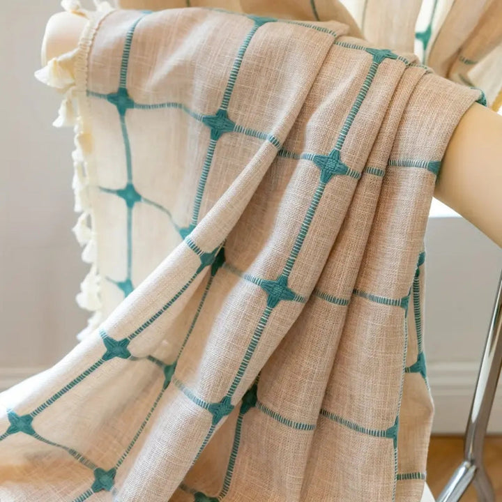 Skanto | Turkis Rutenett Boho Frynse Gardin