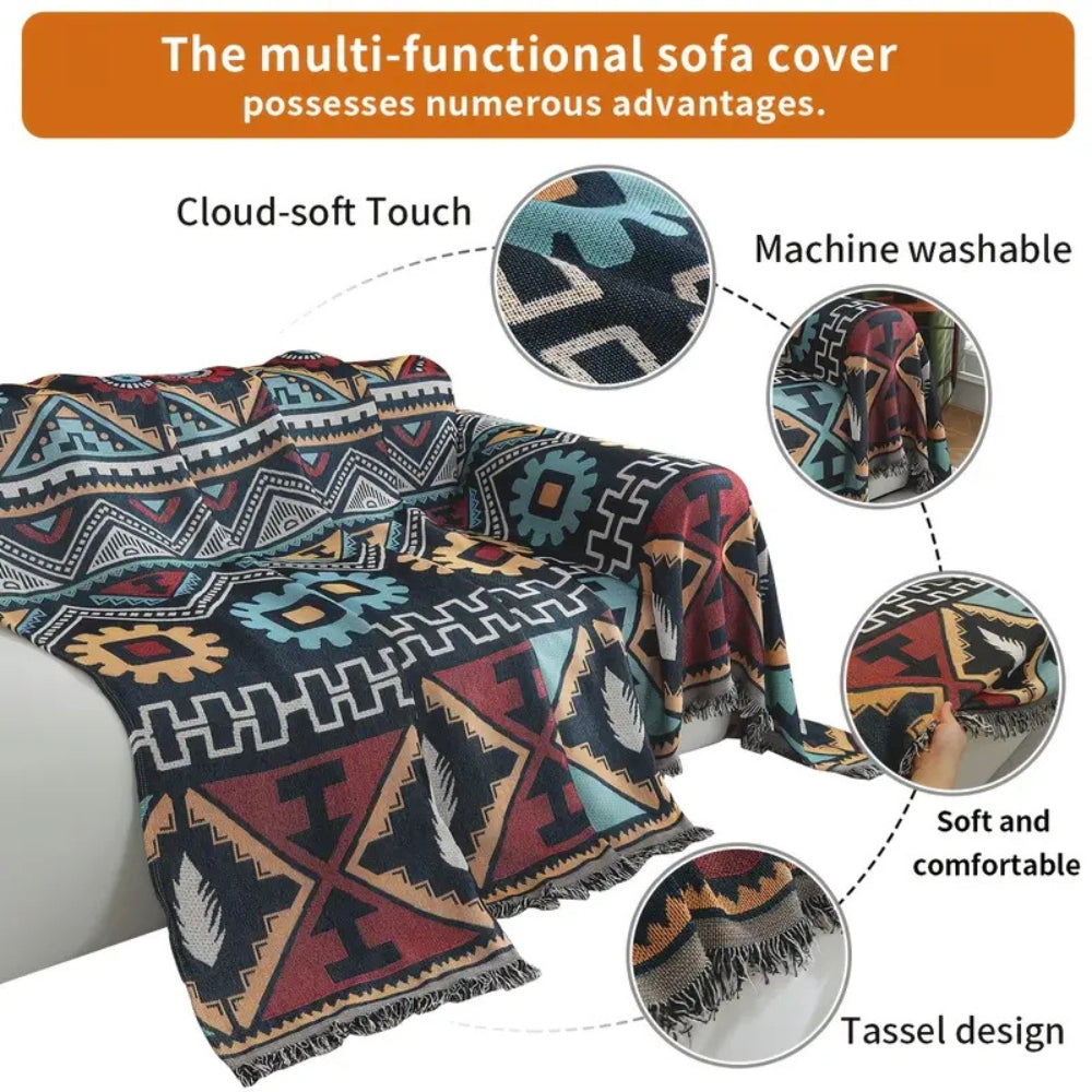 Skanto | Aztec Geometrisk Mønster Sofa Dekken