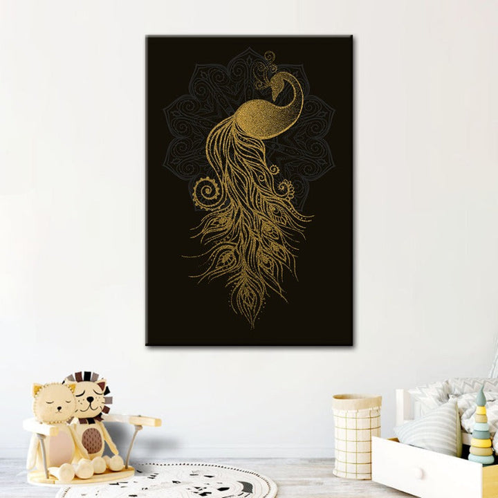 Abstract Golden Mandala Påfugl - Lærret Vegkunst Maleri | Skanto