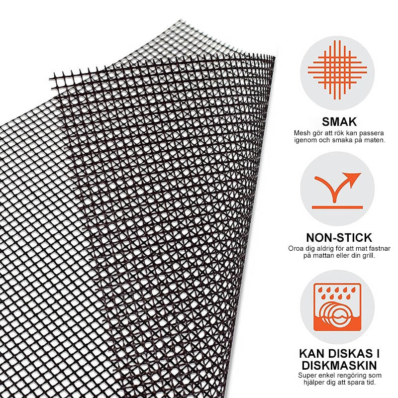 Norvo | Grillfine BBQ Grillnett / Grillmat | Non-stick & Gjenbrukbar | Varmeresistent opp til 370 °C | For kjøtt, fisk & grønnsaker