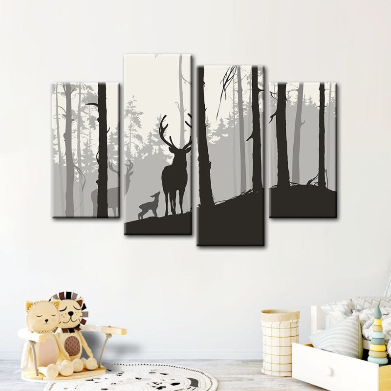 4 styk Silhouette Hjerte Familie - Lerret Veggkunst Maleri | Skanto