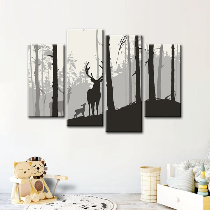 4 styk Silhouette Hjerte Familie - Lerret Veggkunst Maleri | Skanto
