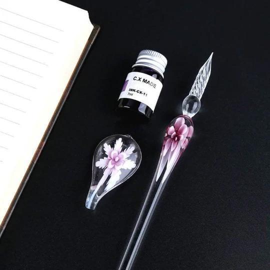 Glass Calligraphy Pen Set med blekk og pennholder