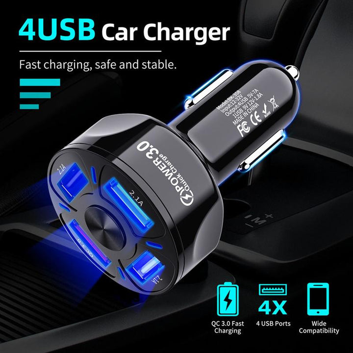 Skanto | 4 porter USB bil lader hurtig lading