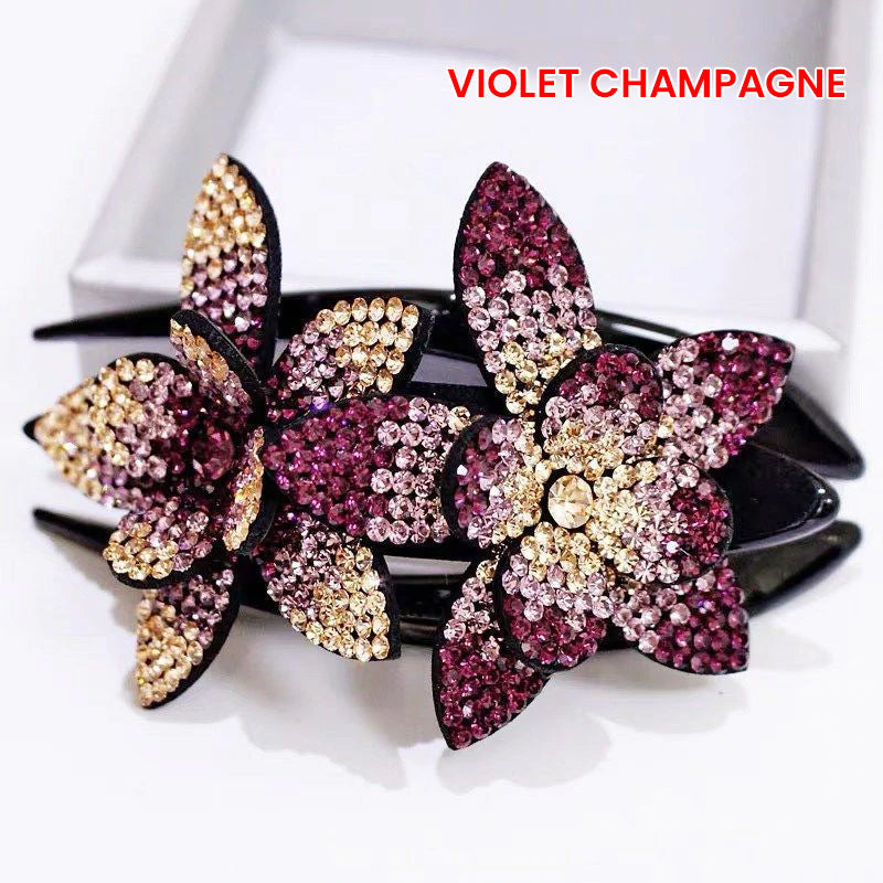 Double Flower Rhinestone Hair Pin | Skanto