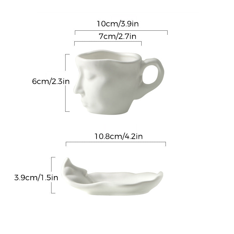 Skanto | Metal Touching Face Creative Ceramic Kiss Kaffekopp, Kunstnerisk Vibe Krus & Tallerken Sett