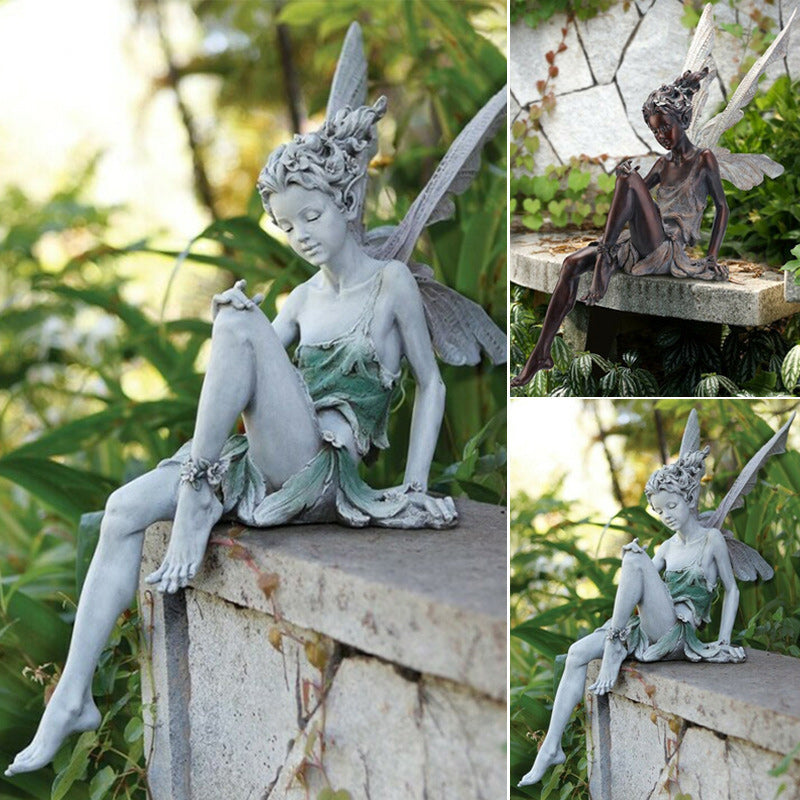 Skanto | Statue av sittende fe i hagen