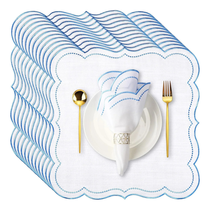 6stk Bomullslerret Brodert Serviett Scalloped Edge Bordservietter | Skanto