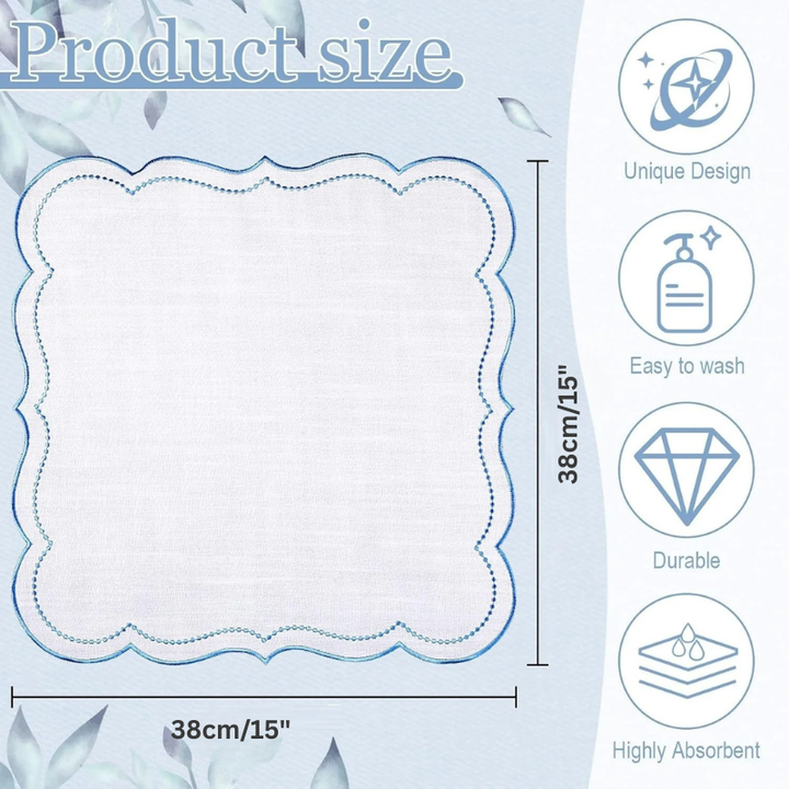 6stk Bomullslerret Brodert Serviett Scalloped Edge Bordservietter | Skanto