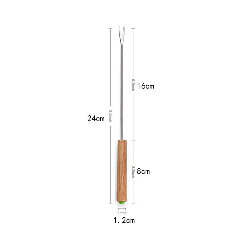 6Pcs Rustfritt Stål Gafler med Trehåndtak for BBQ Leirbål Grill | Skanto