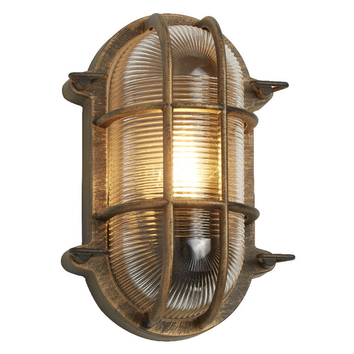 Skanto | Antikk Messing & Ribbet Glass Utendørs Vintage Oval Overflater Lampe Vegglampe 248mm