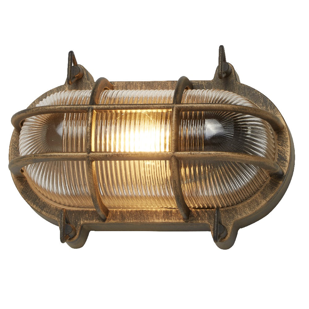 Skanto | Antikk Messing & Ribbet Glass Utendørs Vintage Oval Overflater Lampe Vegglampe 248mm