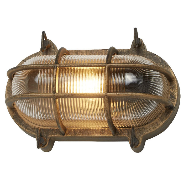 Skanto | Antikk Messing & Ribbet Glass Utendørs Vintage Oval Overflater Lampe Vegglampe 248mm