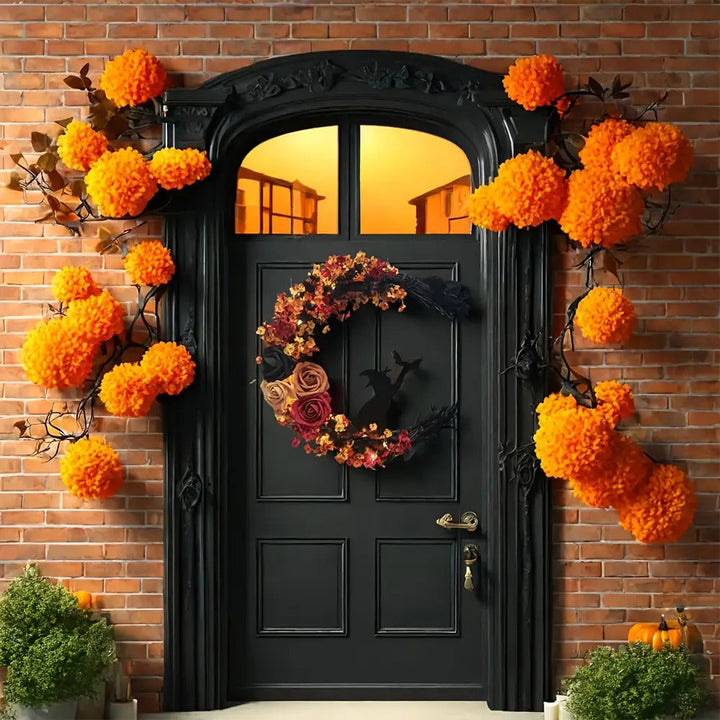 Skanto | Halloween Rustikk Heks Blomsterkrans | Halvmåne Dørdekorasjoner