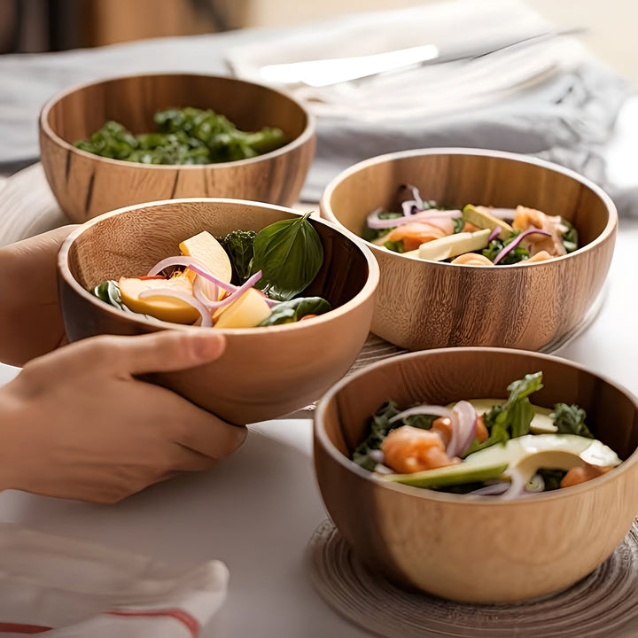 Serveringsskålsett i tre (4 deler) – ReusaSkantoe og håndlaget | Ideell til salat, suppe, ris og ramen