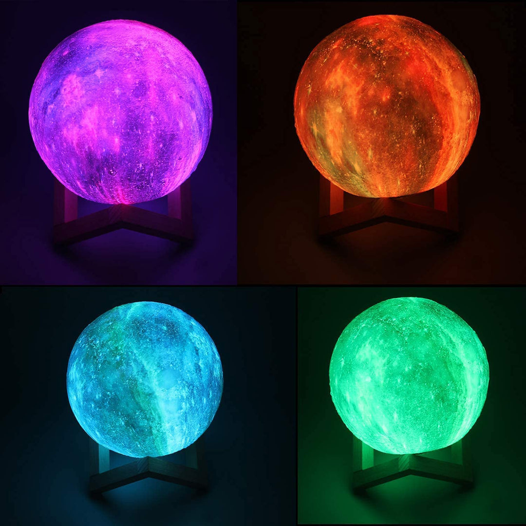 Skanto | Logrotate 7" 3D Månelampe - 16 Farge Led Nattlys Med Fjernkontroll, Usb Oppladbar, Gave Til Barn