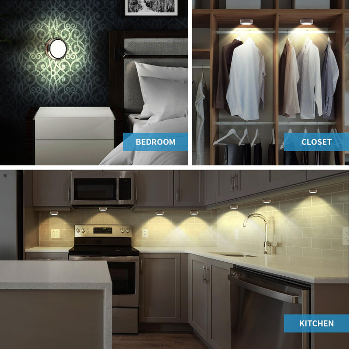 Norvo | Leastyle Fjernkontroll Led Puck Lys, Dimmbar Batteridrevet Under Skap Lys - 6 Pakke Naturlig Hvit