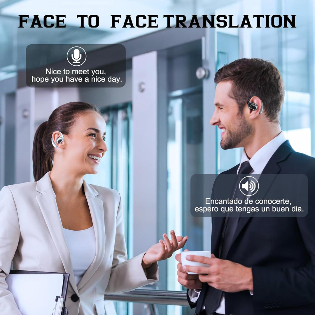 Skanto | AI Smart Translator Ørepropper med Bluetooth 5.3, Åpen Øre Språkutfordrende Hodetelefoner for Reise, Næring og Sport