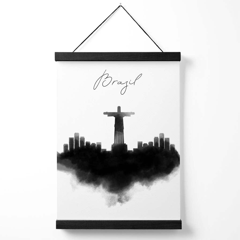Brasil akvarell plakat med bysilhuett og oppheng