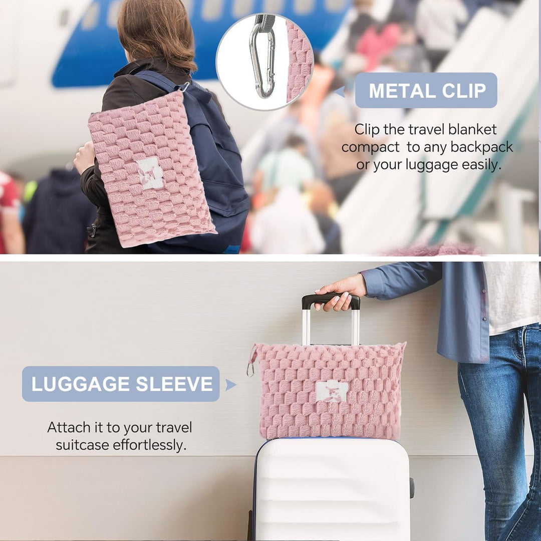 Packbare Flanell-Reisedecke mit Kissenbeutel und Gepäckhülle – Trevora