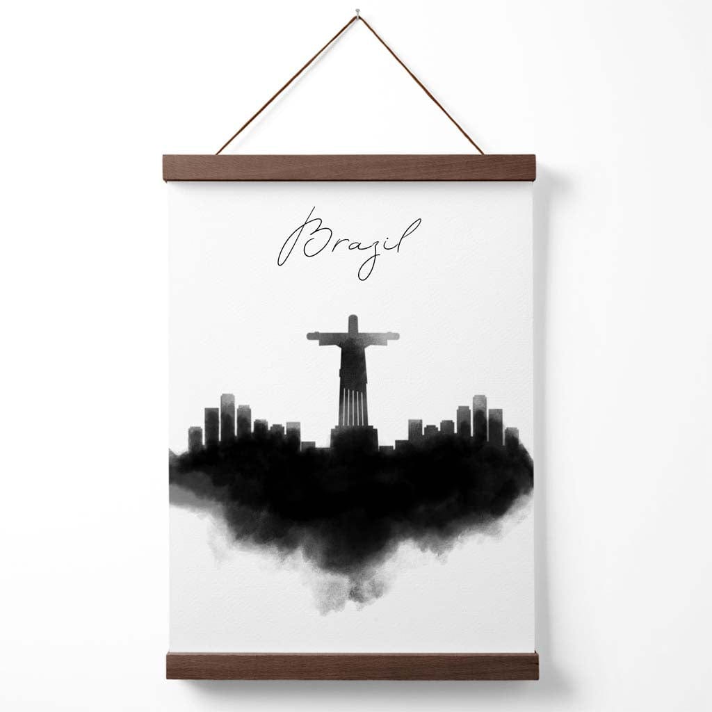 Brasil akvarell plakat med bysilhuett og oppheng