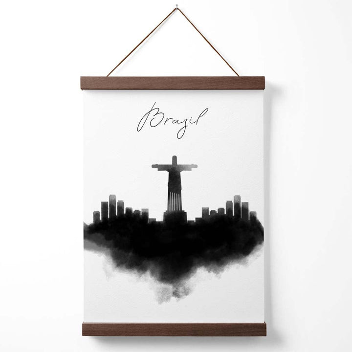Brasil akvarell plakat med bysilhuett og oppheng