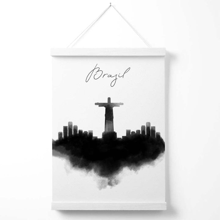 Brasil akvarell plakat med bysilhuett og oppheng