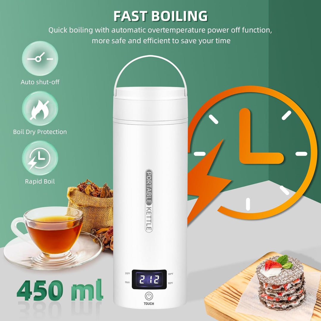 Skanto | Bærbar elektrisk reisekjele | Kompakt rustfritt stål smartkettle med LCD