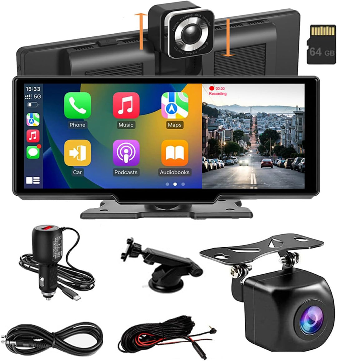 Skanto | CarVision Pro – Smart Bilskjerm med Apple CarPlay, Android Auto & Dashkamera