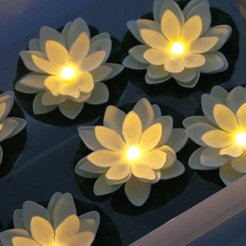 Skanto | Lacgo 12 Pcs Vanntett Flytende Lotuslys - Flytende Blomsterlys Batteridrevet Vannaktivert Varm Hvit Basseng Blomsterlampe Bryllup, Jubilé, Hagedekorasjon